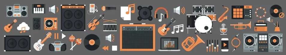 Seamless Pattern Music Instruments And Equipment Electronics Icons Stockillustratie