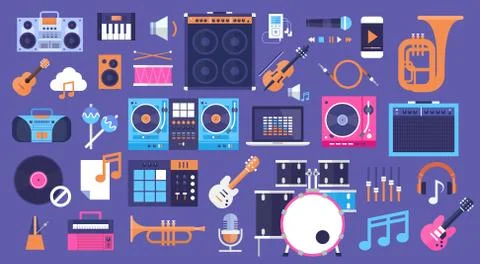 Seamless Pattern Music Instruments And Equipment Electronics Icons Stockillustratie