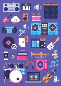 Seamless Pattern Music Instruments And Equipment Electronics Icons Stock Illustration