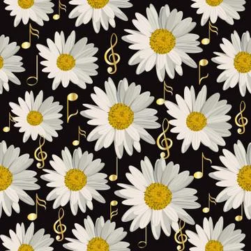 Seamless pattern with music notes and daisies 库存插图