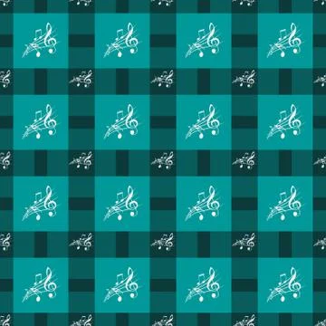 Seamless pattern with music notes and square. Illustrazione stock