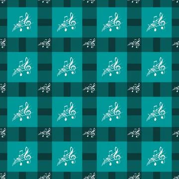 Seamless pattern with music notes and square. Illustrazione stock