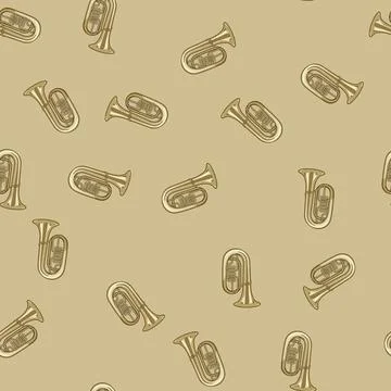 Seamless pattern music tuba cartoon vector Stock Illustration