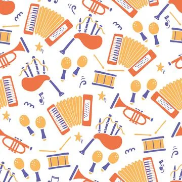 Seamless pattern of musical instrument Stock Illustration