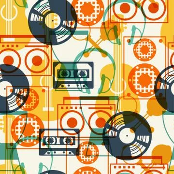 Seamless pattern with musical instruments in flat design style Stock Illustration