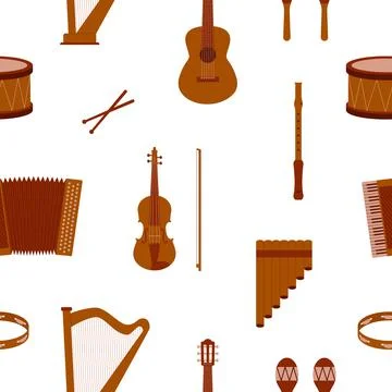 Seamless pattern with musical instruments. Flat style. Vector. Stock Illustration