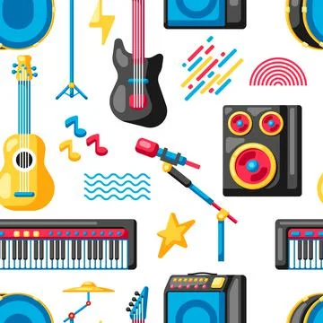 Seamless pattern with musical instruments. Music party background. Stock Illustration