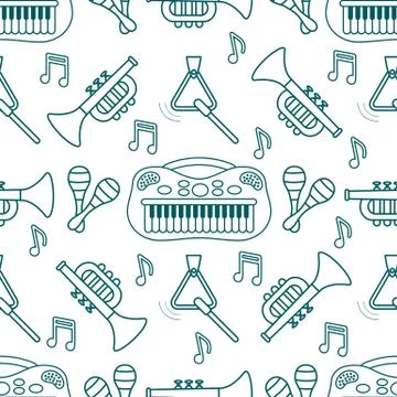 Seamless pattern Musical instruments Toys for kids Stock Illustration