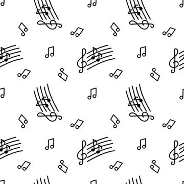 Seamless pattern on a musical theme. Hand drawn treble clef, notes. 스톡 일러스트