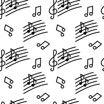 Seamless pattern on a musical theme. Hand drawn treble clef, notes. 库存插图