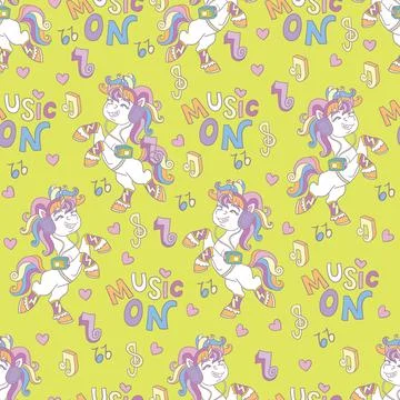 Seamless pattern with musical unicorns and notes vector 스톡 일러스트