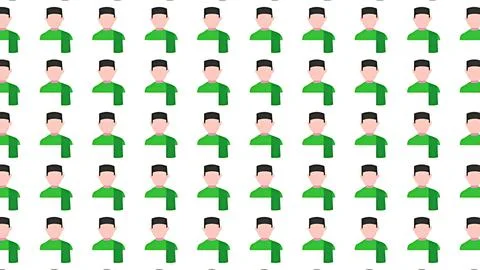 Seamless pattern of Muslim man icons wearing songkok and green clothing on .. Stockillustratie
