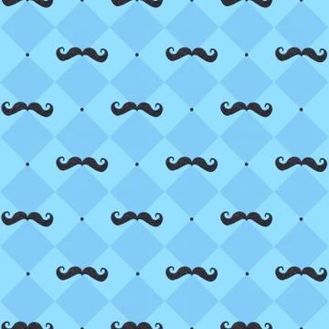 Seamless pattern mustache pattern on blue background for father's day. Stock Illustration