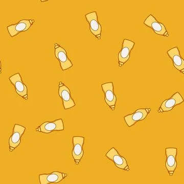 Seamless pattern Mustard bottle with blank label vector Stock Illustration