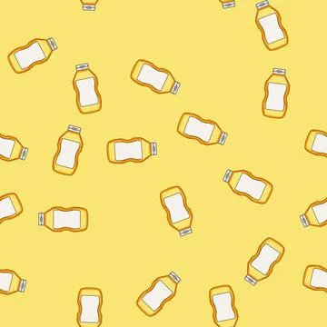 Seamless pattern Mustard bottle condiment squeeze container Stock Illustration