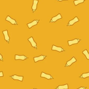 Seamless pattern Mustard bottle creating condiment flavor for food Stock Illustration