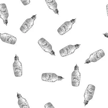 Seamless pattern mustard bottle sketch hand drawn Stock Illustration