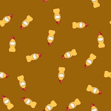 Seamless pattern Mustard bottle squeeze condiment food Stock Illustration
