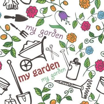Seamless pattern - my garden. Vector seamless pattern on white background Stock Illustration