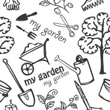 Seamless pattern - my garden. Vector seamless pattern on white background Stock Illustration