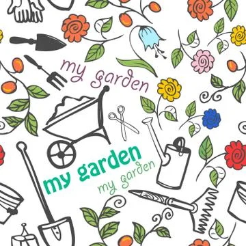 Seamless pattern - my garden. Vector seamless pattern on white background. Stock Illustration