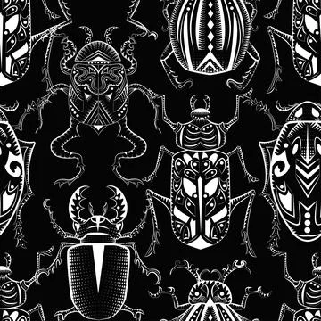 Seamless pattern with mystic decorated bugs Illustrazione stock