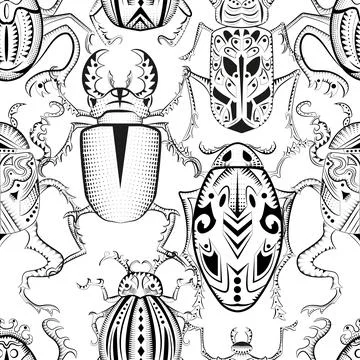 Seamless pattern with mystic decorated bugs Illustrazione stock