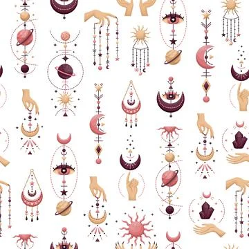 The seamless pattern with mystical astrological vector illustrations. Magic s Stock Illustration
