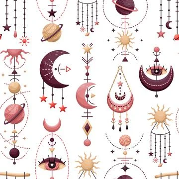 The seamless pattern with mystical astrological vector illustrations. Magic s Illustrazione stock