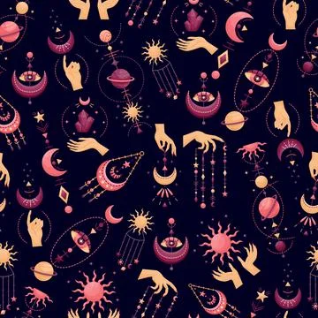 The seamless pattern with mystical astrological vector illustrations. Magic s Illustrazione stock
