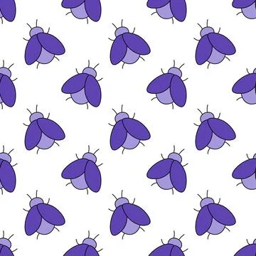 Seamless pattern with mystical bugs. Purple insects. Vector Flat illustration. Stock Illustration