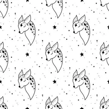 Seamless Pattern Mystical deer with moon and stars. Stars, constellations, mo Stock Illustration