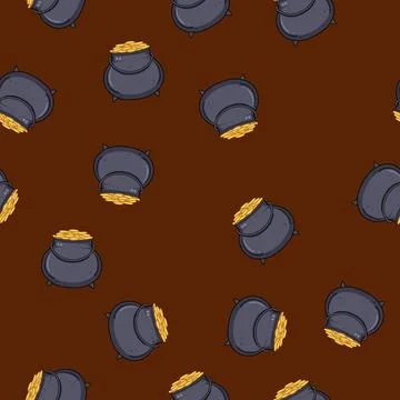 Seamless pattern myth leprechaun gold pot cartoon vector Stock Illustration