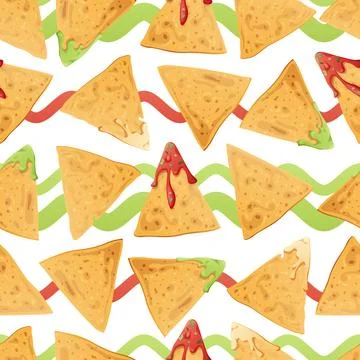 Seamless pattern with nachos on a white background with wavy lines. Traditi.. イラスト素材