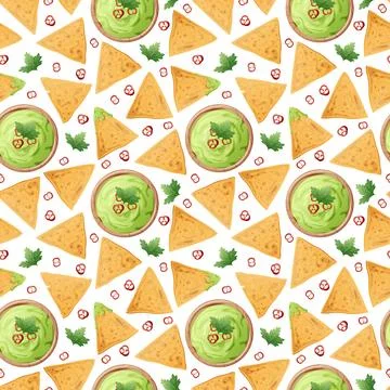 Seamless pattern with nachos on a white background. Traditional Mexican foo.. Stock Illustration