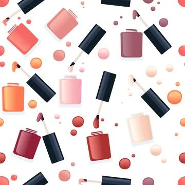 Seamless pattern of nail polish with different colors cosmetic items vector Stock Illustration