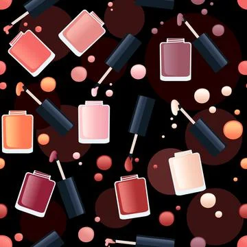 Seamless pattern of nail polish with different colors cosmetic items vector Stock Illustration
