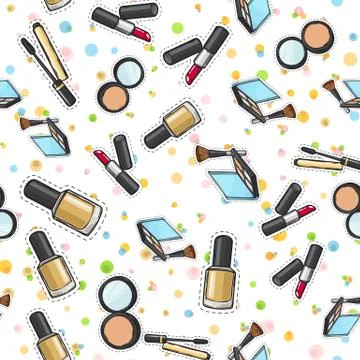 Seamless Pattern. Nail Polish. Powder. Lipstick Stock Illustration