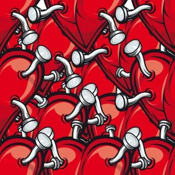 Seamless pattern of nails in red hearts Stock Illustration