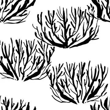 Seamless pattern with naked bushes. Hand drawn grunge ink background. Vector Stock Illustration