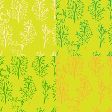 Seamless pattern with naked trees. Hand drawn grunge ink background. Vector Stock Illustration