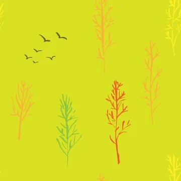 Seamless pattern with naked trees. Hand drawn grunge ink background. Vector イラスト素材