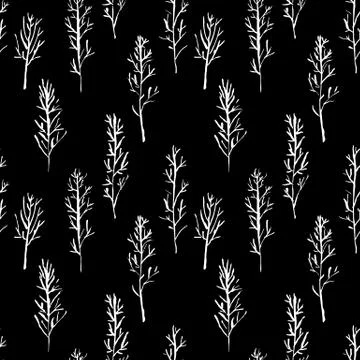 Seamless pattern with naked trees. Hand drawn grunge ink background. Vector Stockillustratie