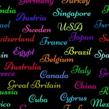 Seamless pattern with name countries of the world. Creative background 스톡 일러스트