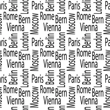 Seamless pattern with the names of cities and capitals of Europe. Typography, Stock Illustration