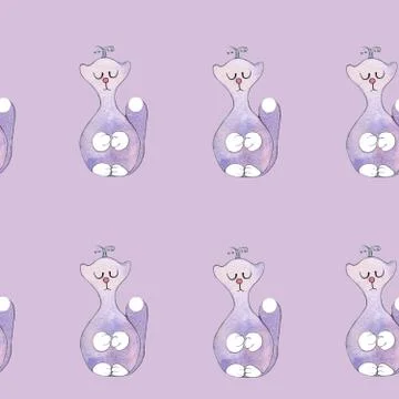 Seamless pattern with a narcissistic, self-satisfied cat princess. Stock Illustration
