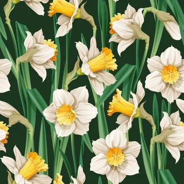 Seamless pattern with narcissus flowers. Spring fabric design. Floral print.. Stock Illustration