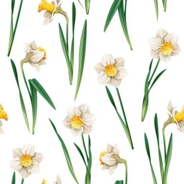 Seamless pattern with narcissus flowers. Spring fabric design. Floral print.. Stock Illustration