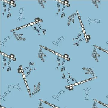 Seamless pattern  native american peace pipe. Stock Illustration