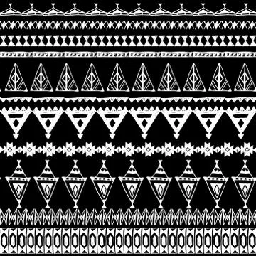 Seamless pattern with native zigzag ornaments. Hand drawn ethnic aztec border Stock Illustration